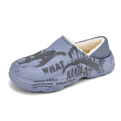 Papuci de iarnă de modă din blană pentru bărbați Pantofi caldi din bumbac pentru interior Pantofi de grădină impermeabili pentru exterior Saboți cu jumătăți de tobogane Sandale