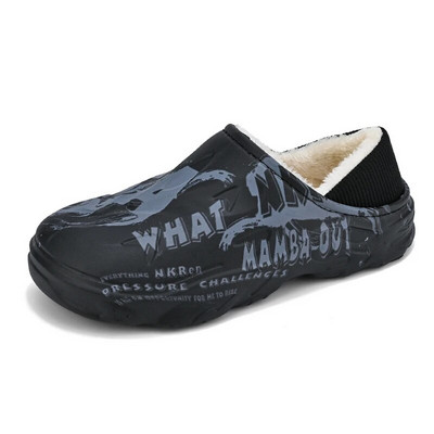 Papuci de iarnă de modă din blană pentru bărbați Pantofi caldi din bumbac pentru interior Pantofi de grădină impermeabili pentru exterior Saboți cu jumătăți de tobogane Sandale