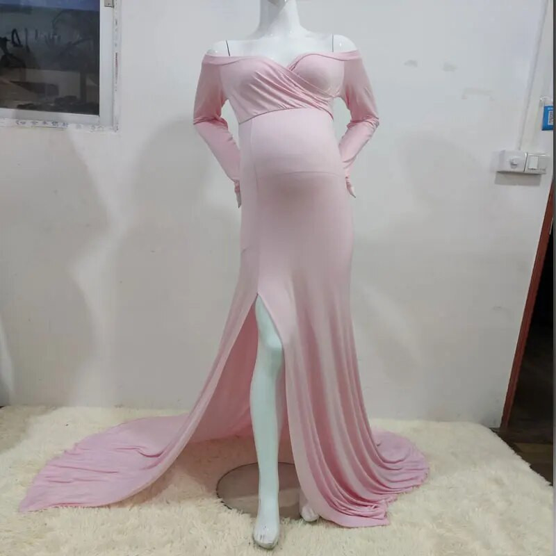 Naujos nėščios moterys be pečių ilgomis rankovėmis, nėštumo fotografavimo suknelės Vestuvių vakarėliui Motinystės suknelės Fotosesija juoda 2022 m.