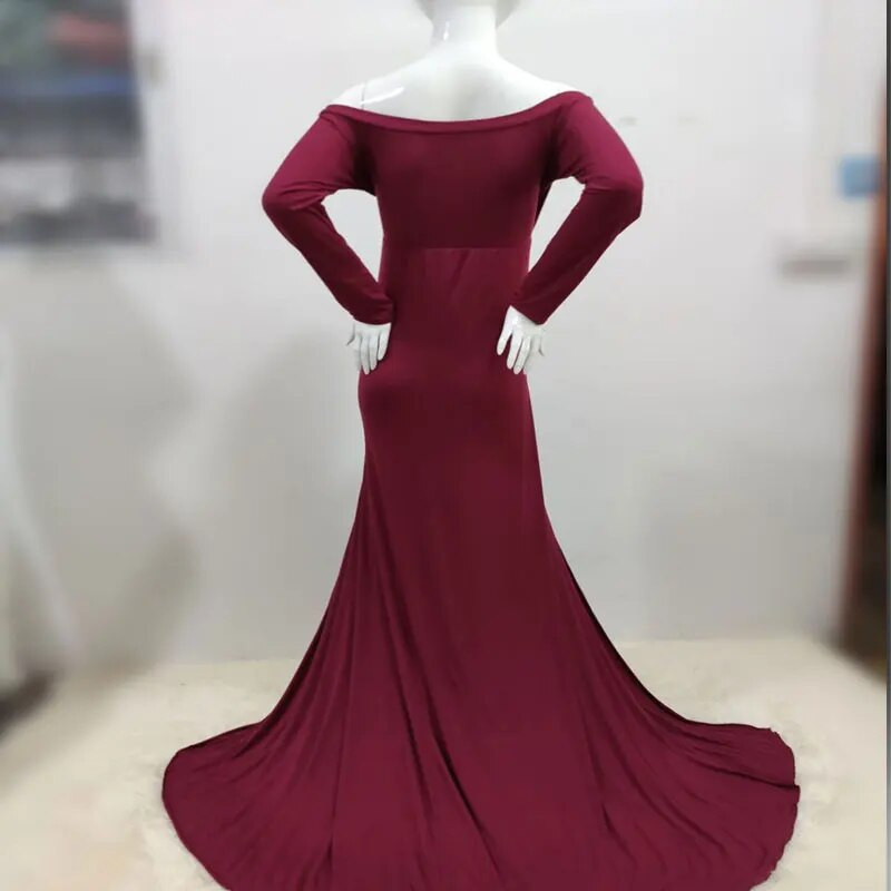 Naujos nėščios moterys be pečių ilgomis rankovėmis, nėštumo fotografavimo suknelės Vestuvių vakarėliui Motinystės suknelės Fotosesija juoda 2022 m.