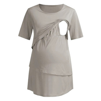 Καλοκαιρινό θηλασμό με στρογγυλή λαιμόκοψη κοντομάνικο φόρεμα εγκυμοσύνης Μπλουζάκι για έγκυο μητέρα με ακανόνιστες στολές θηλασμού