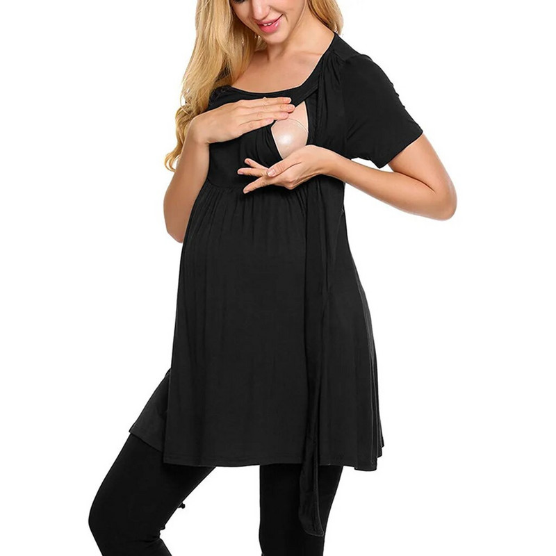 Mom Casual T-Shirt έγκυες γυναίκες Μεσαίου μήκους Θηλασμό Κορυφαίο καλοκαιρινό κοντομάνικο φόρεμα εγκυμοσύνης Ρούχα θηλασμού