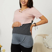 Moteriški rūbai nėščiosioms Drabužiai žindyvėms apvaliu kaklu trumpomis rankovėmis marškinėliai nėščioms Drabužiai su klostuotu šonu atvira Nėštumo viršutinė dalis