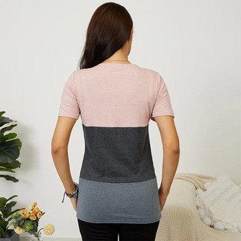 Γυναικεία ρούχα εγκυμοσύνης Ρούχα θηλασμού Στρογγυλή λαιμόκοψη κοντομάνικο μπλουζάκι εγκύου Πλισέ στο πλάι ανοιχτό Μπλουζάκι εγκυμοσύνης