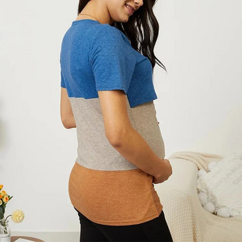 Дамско облекло за бременни Облекло за кърмене Тениска с кръгло деколте и къс ръкав Дрехи за бременни Плисирано странично отворено горнище за бременност