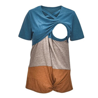 Moteriški rūbai nėščiosioms Drabužiai žindyvėms apvaliu kaklu trumpomis rankovėmis marškinėliai nėščioms Drabužiai su klostuotu šonu atvira Nėštumo viršutinė dalis