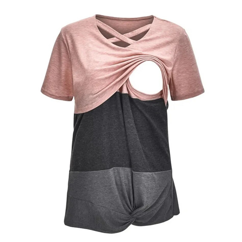 Moteriški rūbai nėščiosioms Drabužiai žindyvėms apvaliu kaklu trumpomis rankovėmis marškinėliai nėščioms Drabužiai su klostuotu šonu atvira Nėštumo viršutinė dalis