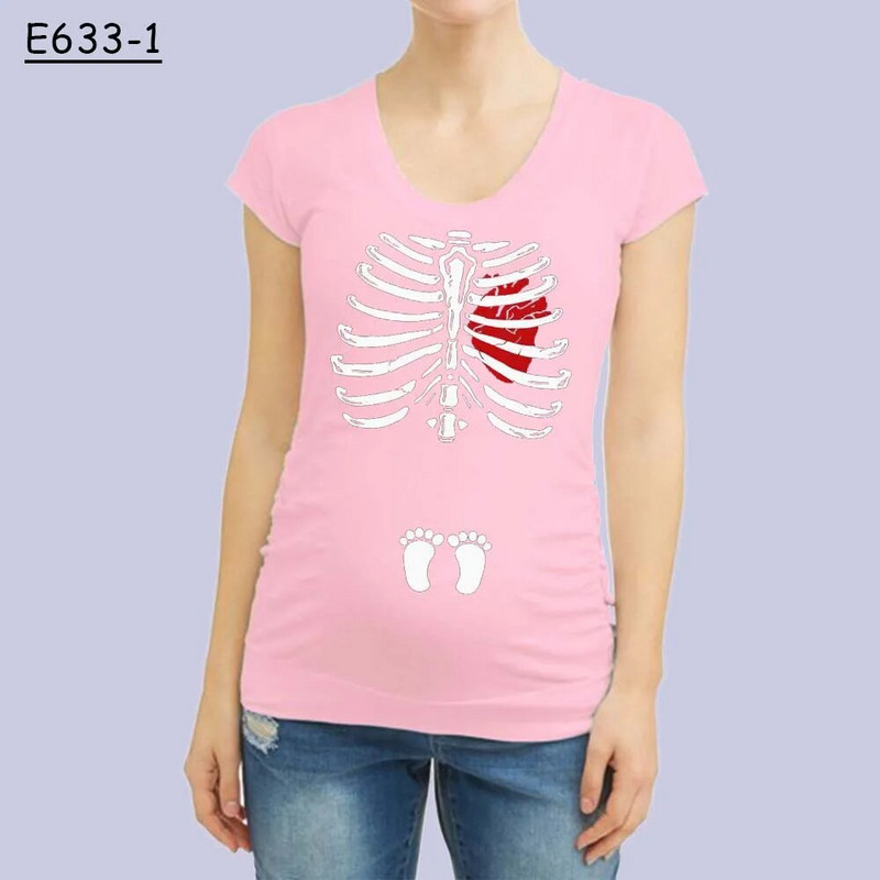 Vicces pólók Kismama ruhák Kislány Csontváz Aranyos Terhességi Ruházat Póló Terhes Rövid ujjú Pólók Fekete felső