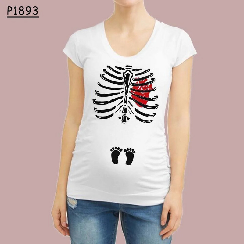 Vicces pólók Kismama ruhák Kislány Csontváz Aranyos Terhességi Ruházat Póló Terhes Rövid ujjú Pólók Fekete felső