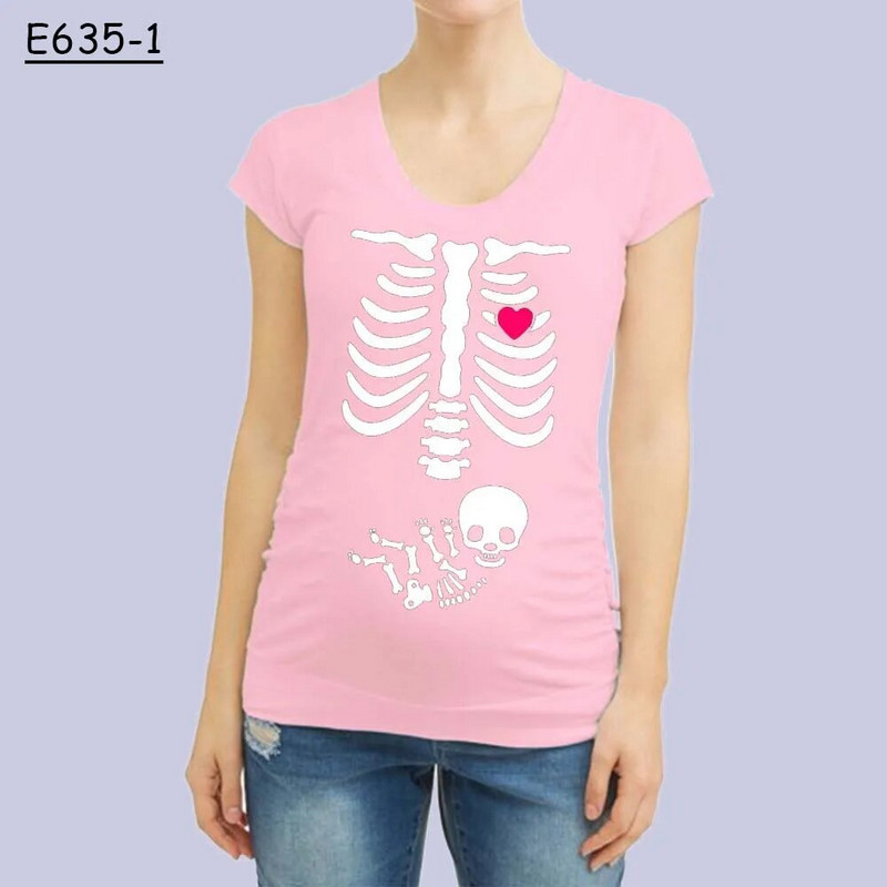 Vicces pólók Kismama ruhák Kislány Csontváz Aranyos Terhességi Ruházat Póló Terhes Rövid ujjú Pólók Fekete felső