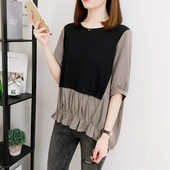 Maternitate 2 purtați laterale Bluze Cămăși Haine de vară pentru femei însărcinate coreeană largi mozaic pliuri la sâni Top de sarcină M-XXL