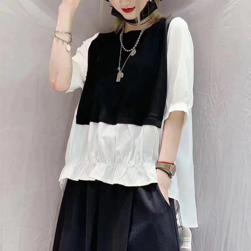 Maternitate 2 purtați laterale Bluze Cămăși Haine de vară pentru femei însărcinate coreeană largi mozaic pliuri la sâni Top de sarcină M-XXL