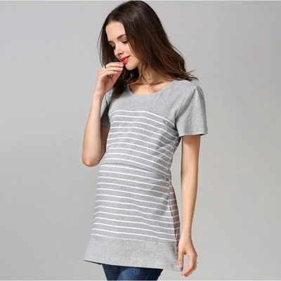 Emotion Moms Vară cu mâneci scurte Topuri de maternitate ocazional Tricou pentru hrănire cu dungi Haine pentru alăptare pentru femeile însărcinate