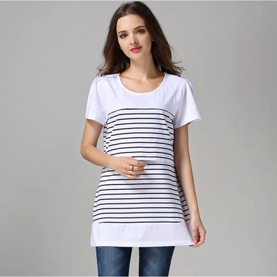 Emotion Moms Vară cu mâneci scurte Topuri de maternitate ocazional Tricou pentru hrănire cu dungi Haine pentru alăptare pentru femeile însărcinate