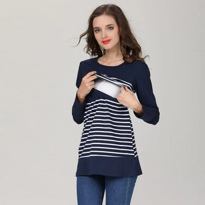 Emotion Moms Vară cu mâneci scurte Topuri de maternitate ocazional Tricou pentru hrănire cu dungi Haine pentru alăptare pentru femeile însărcinate