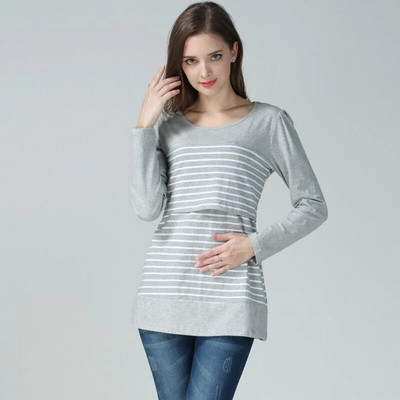 Emotion Moms Vară cu mâneci scurte Topuri de maternitate ocazional Tricou pentru hrănire cu dungi Haine pentru alăptare pentru femeile însărcinate