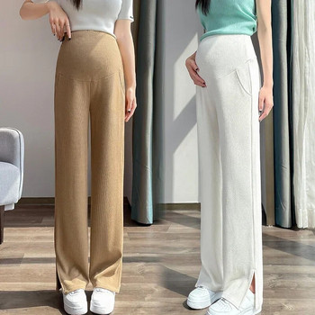 Летни коремни панталони за бременни Едноцветни странични цепки Бременни с висока талия Дълги панталони Елегантни офис дамски прави дънки