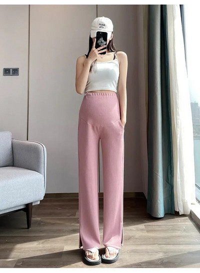 Pantaloni de vară pentru burtă de maternitate, de culoare uni, cu despicare laterală, cu talie înaltă, pentru femei însărcinate, pantaloni lungi, eleganti, blugi drepți de damă de birou