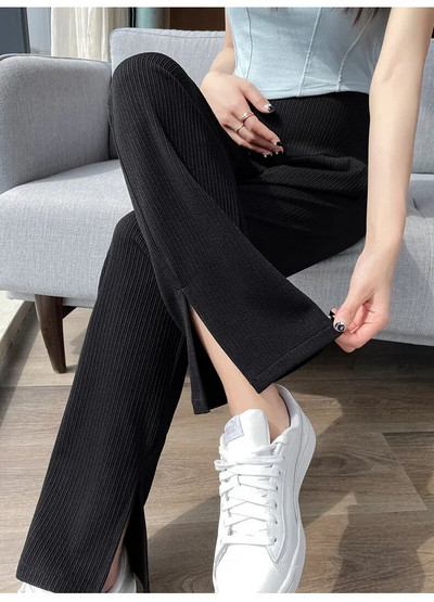 Pantaloni de vară pentru burtă de maternitate, de culoare uni, cu despicare laterală, cu talie înaltă, pentru femei însărcinate, pantaloni lungi, eleganti, blugi drepți de damă de birou