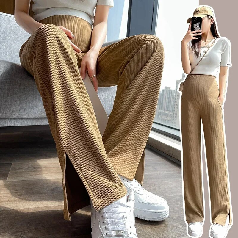 Pantaloni de vară pentru burtă de maternitate, de culoare uni, cu despicare laterală, cu talie înaltă, pentru femei însărcinate, pantaloni lungi, eleganti, blugi drepți de damă de birou