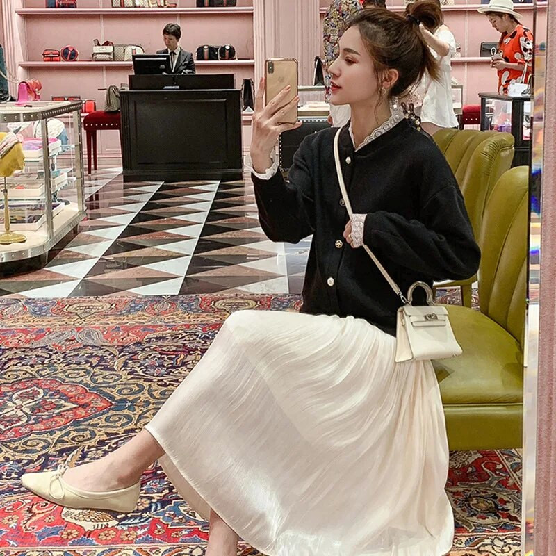 Linija klostuoti sijonai nėščiosioms 2024 m. pavasario vasaros mados elegantiški sijonai nėščioms moterims Juodi nėštumo drabužiai