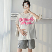 Tricou de vară pentru maternitate 100% bumbac, mânecă scurtă, cu gâtul O, cu litere, broderie, tricouri pentru sarcină, femei însărcinată, topuri, pulovere