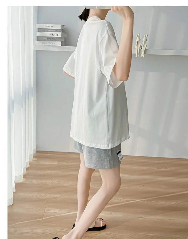 Vasaros motinystės 100 % medvilnės marškinėliai trumpomis rankovėmis O kaklo mados raidės Siuvinėjimas Nėštumo marškinėliai Nėščioms moterims Viršutiniai megztiniai