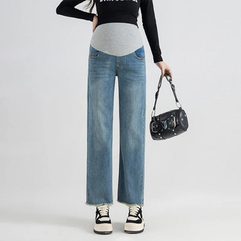 Есенно-зимни модни дънкови дънки за бременни с регулируем корем широки панталони за бременни жени Свободни панталони за бременни