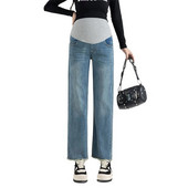 Blugi de maternitate din denim, drepti, cu picioare late, pantaloni pentru burtă de primăvară, toamnă, haine pentru femei însărcinate, pantaloni de muncă pentru sarcină
