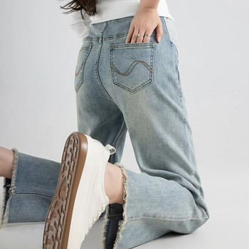 Широки свободни прави дънкови дънки за бременни Пролет Есен Коремни панталони Дрехи за бременни Работни панталони за бременност