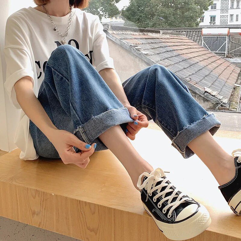 Koreai stílusú őszi terhes női divat felsőruházat farmernadrág bő egyenes harun farmer nadrág alkalmi divat koreai farmer nadrág