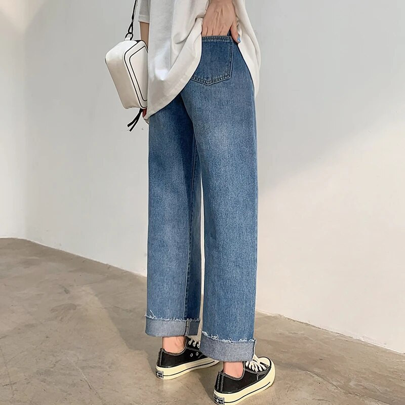 Koreai stílusú őszi terhes női divat felsőruházat farmernadrág bő egyenes harun farmer nadrág alkalmi divat koreai farmer nadrág