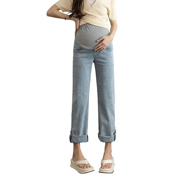2311# Φθινοπωρινό Νέο Roll Up Stretch Τζιν Τζιν εγκυμοσύνης Ελαστική μέση κοιλιά ίσιο παντελόνι Ρούχα για έγκυες γυναίκες Εγκυμοσύνη