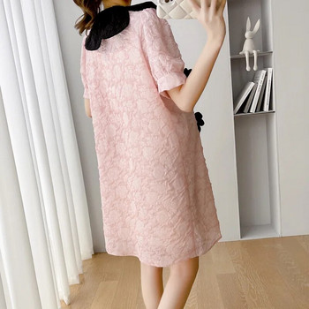 Ρούχα εγκυμοσύνης φόρεμα για έγκυες γυναίκες Κοκλάρα μόδας ροζ Γλυκό λουλούδι Φορέματα σε συν μέγεθος Show Slim φόρεμα εγκυμοσύνης