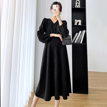 Φθινοπωρινά και χειμερινά ρούχα για έγκυες γυναίκες Μακρυμάνικα κοτλέ πουκάμισα Γυναικεία φορέματα γραφείου Κομψό φόρεμα εγκυμοσύνης μαύρο χακί