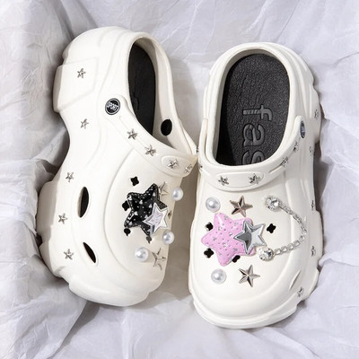 Pantofi de damă cu găuri Sandale Moda de vară 8 cm grosime Toc înalt Talpă moale Pantofi de grădină pentru plajă Accesorii din desene animate Papuci cu găuri