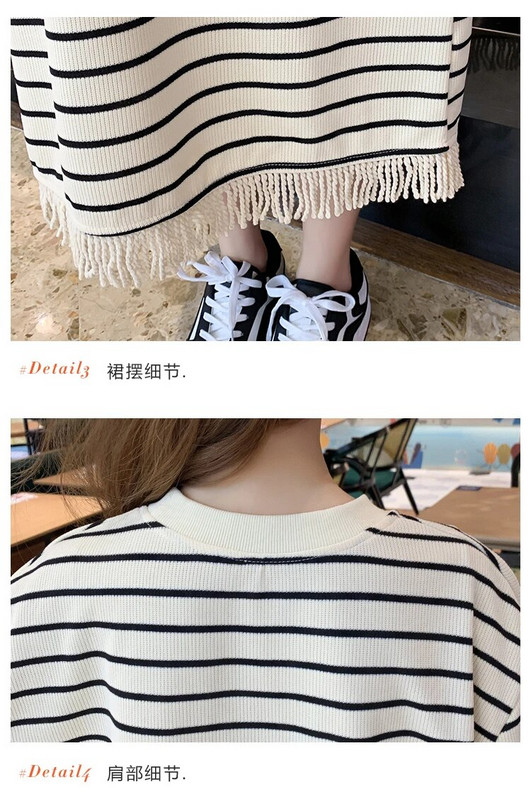 Suknelė ilgomis rankovėmis dryžuota nėščiosioms Pavasarį ir rudenį laisva laisvalaikio kutais apvadu nėščiųjų tiesi suknelė Megzti drabužiai