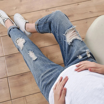 Τζιν παντελόνι εγκυμοσύνης Fashion Broken Hole Τζιν για έγκυες Άνοιξη φθινόπωρο ελαστικό παντελόνι μέσης κοιλιά Ρούχα εγκυμοσύνης
