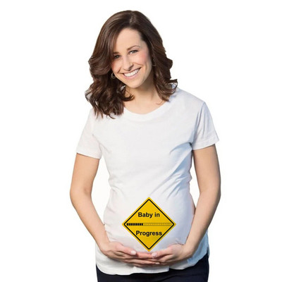 Atenție Bebeluș în curs de desfășurare Tricou amuzant de maternitate Tricou cu mânecă scurtă de mărime mare pentru sarcină Tricou casual pentru femeie însărcinată