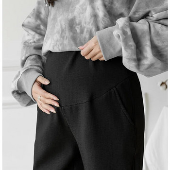 Клин за бременни Есен Зима Топли панталони за бременни Удебелени едноцветни дрехи за бременни, поддържащи корема Панталон
