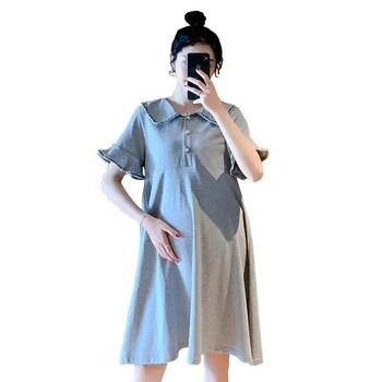 Летни рокли за бременни жени Ежедневни дрехи за бременни Рокля с ревери Едноцветна тениска с къс ръкав Женска пола