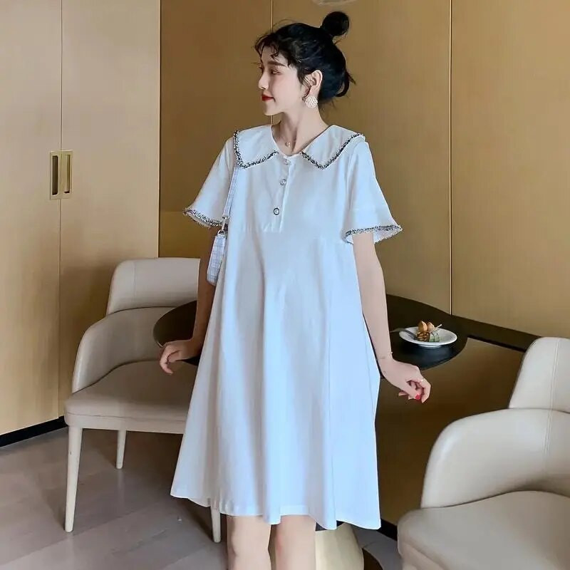 Vasaros nėščiųjų Suknelės Nėščioms Laisvalaikio Drabužiai Nėštumo atvartais Suknelė Vienspalviai Marškinėliai trumpomis rankovėmis Moteriškas Sijonas