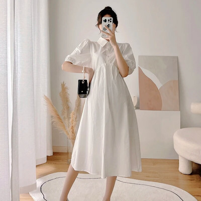 Καλοκαίρι 2024 Φόρεμα με φουσκωτό γιακά για έγκυες γυναίκες Μονόχρωμο μονόχρωμο φόρεμα ψηλόμεσο γραφείο Γυναικείο κομψό φόρεμα εγκυμοσύνης