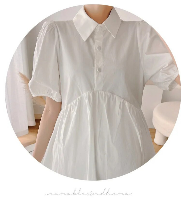 2024 m. Vasaros apverčiama apykakle su pūstomis rankovėmis nėščioms moterims vienspalvė suknelė aukštu juosmeniu Biuro moteriška elegantiška suknelė Motiniški drabužiai