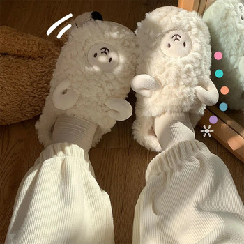 Карикатурни сладки памучни чехли Есен и зима Домашни домашни чехли за двойка Топли чехли от изкуствена кожа Момиче Сърце Памучни обувки Зимни