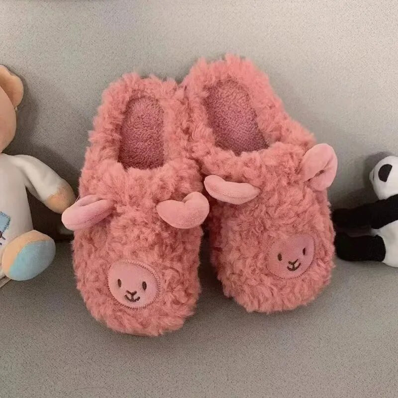 Crtane slatke pamučne papuče Jesen i zima Kućne papuče za par Tople papuče od umjetnog krzna Srce za djevojčice Pamučne cipele Zimske