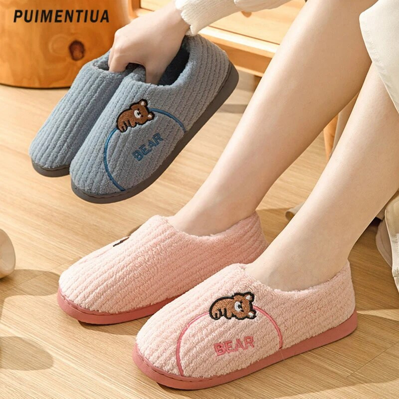 2023 Νέα μόδα Φθινόπωρο Χειμώνας Βαμβακερές επίπεδες αφράτες παντόφλες Cartoon Bear Home Εσωτερικές γούνινες παντόφλες Γυναικείες Ανδρικές Χαριτωμένα ζεστά βελούδινα παπούτσια