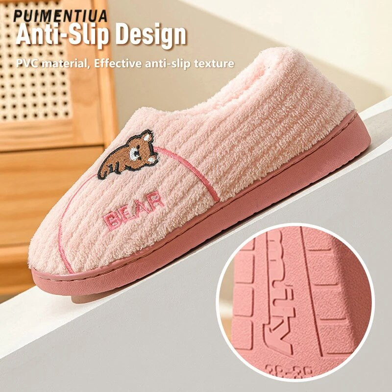 2023 Νέα μόδα Φθινόπωρο Χειμώνας Βαμβακερές επίπεδες αφράτες παντόφλες Cartoon Bear Home Εσωτερικές γούνινες παντόφλες Γυναικείες Ανδρικές Χαριτωμένα ζεστά βελούδινα παπούτσια
