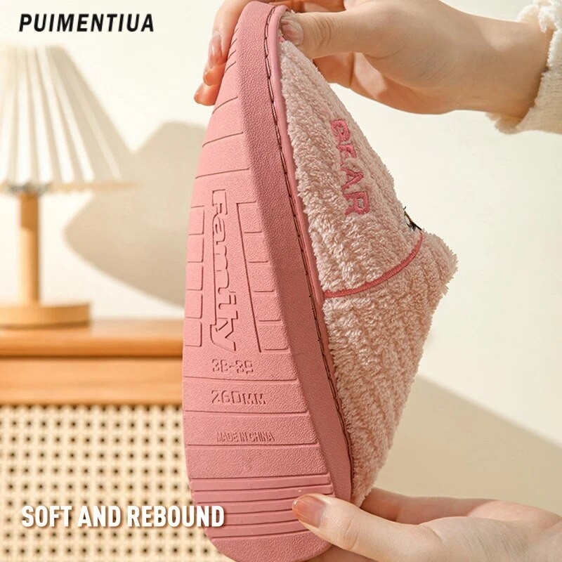 2023 Νέα μόδα Φθινόπωρο Χειμώνας Βαμβακερές επίπεδες αφράτες παντόφλες Cartoon Bear Home Εσωτερικές γούνινες παντόφλες Γυναικείες Ανδρικές Χαριτωμένα ζεστά βελούδινα παπούτσια