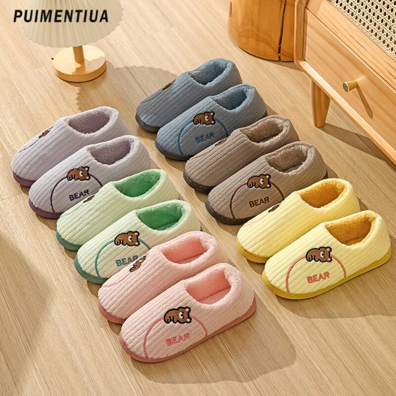 2023 Νέα μόδα Φθινόπωρο Χειμώνας Βαμβακερές επίπεδες αφράτες παντόφλες Cartoon Bear Home Εσωτερικές γούνινες παντόφλες Γυναικείες Ανδρικές Χαριτωμένα ζεστά βελούδινα παπούτσια